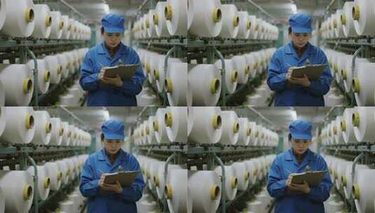 劳动节纺织女工巡查车间工业制造视频高清在线视频素材下载