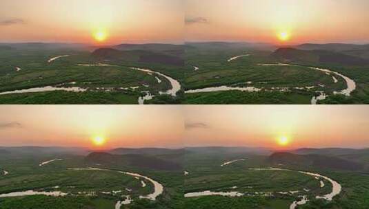 大气磅礴的湿地丛林河湾日出朝阳高清在线视频素材下载