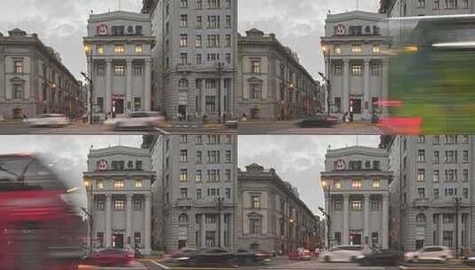 上海外滩招商银行大楼建筑车流傍晚高清在线视频素材下载