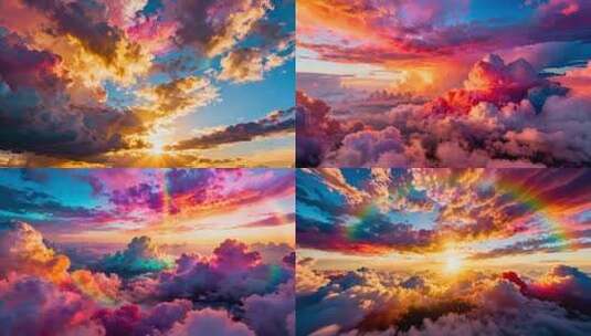 唯美大气七彩祥云彩云天空美景合集高清在线视频素材下载