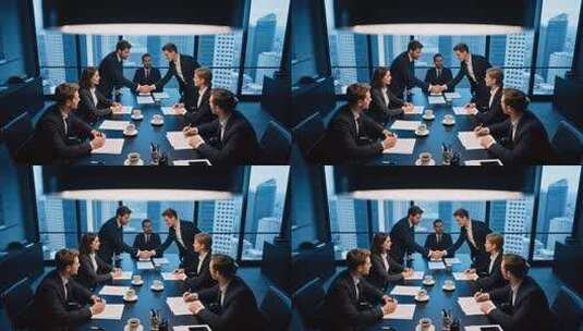 商务人士办公室会议握手场景高清在线视频素材下载