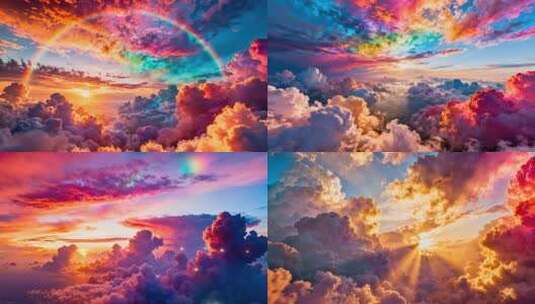 唯美大气七彩祥云彩云天空美景合集高清在线视频素材下载