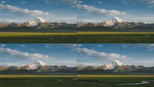 航拍震撼雪山草原励志自然风光画面高清在线视频素材下载