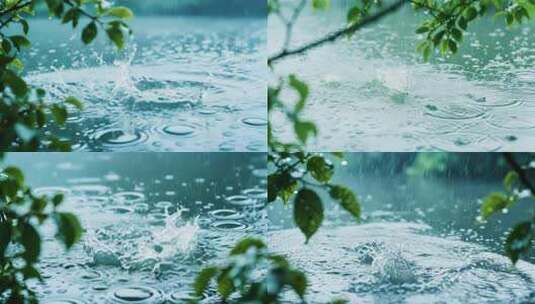 雨滴落入水面溅起水花高清在线视频素材下载