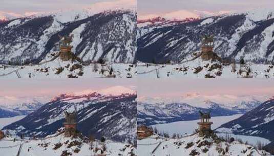 新疆阿勒泰地区喀纳斯景区雪景航拍高清在线视频素材下载