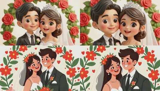 卡通风格新婚夫妇形象素材高清在线视频素材下载