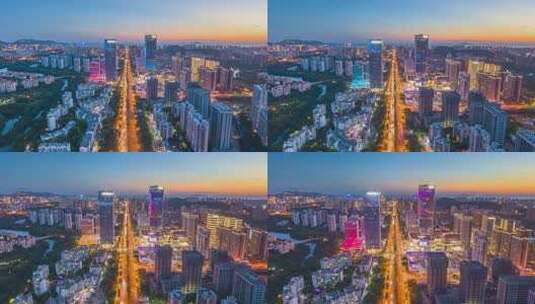海南三亚三亚湾日落晚霞自贸港城市夜景延时高清在线视频素材下载