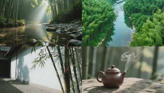 竹林 竹笋 茶道 意境 小院子 4K高清在线视频素材下载