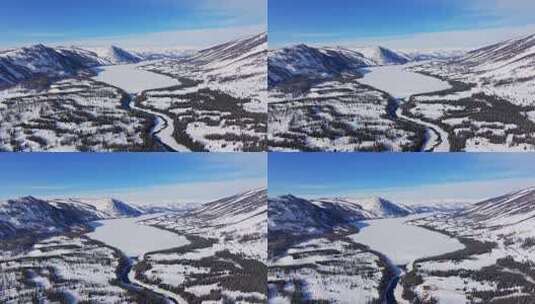 新疆阿勒泰地区喀纳斯景区雪景航拍高清在线视频素材下载