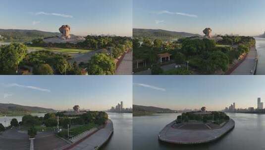 长沙橘子洲景区橘子洲大气航拍高清在线视频素材下载