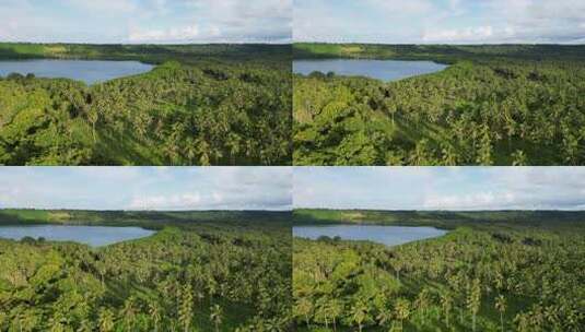 航拍森林湖泊绿色蓝天白云唯美大自然高清在线视频素材下载