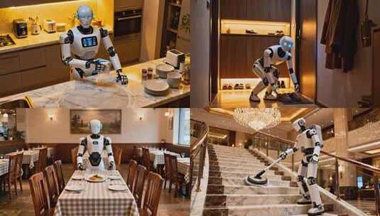 机器人做家务 智能管家清洁家居高清在线视频素材下载