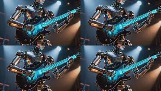 机器人舞台弹奏吉他高清在线视频素材下载