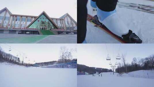 东北冬天冰天雪地亚布力滑雪场儿童游乐项目高清在线视频素材下载