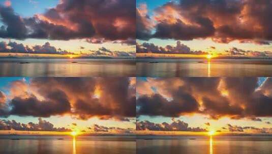 航拍海上朝霞彩云迷人景色高清在线视频素材下载