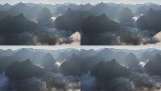 航拍山脉云海景观清远阳山喀斯特地貌高清在线视频素材下载