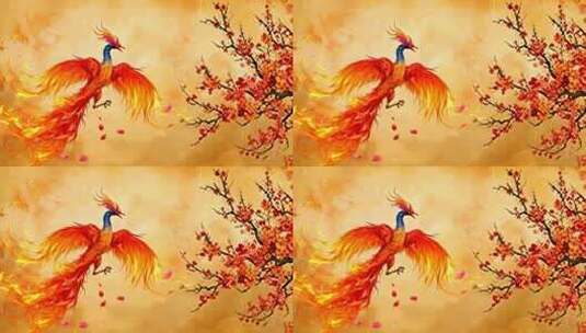 凤凰与梅花古风画面高清在线视频素材下载