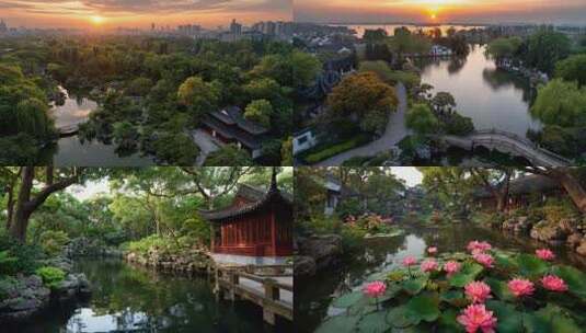苏州园林江南水乡中式园林风光高清在线视频素材下载