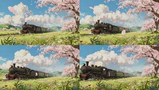 开往春天的列车唯美治愈二次元动画高清在线视频素材下载