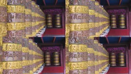 寺庙内的藏传佛教转经筒高清在线视频素材下载