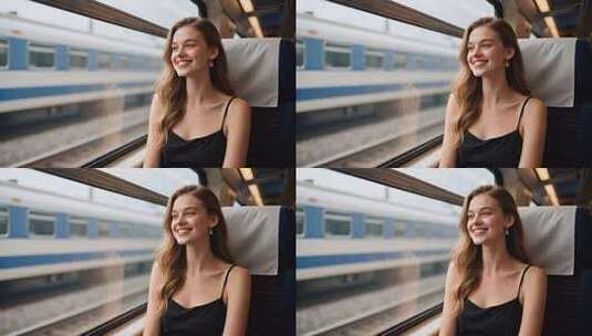 火车上微笑的女性乘客高清在线视频素材下载