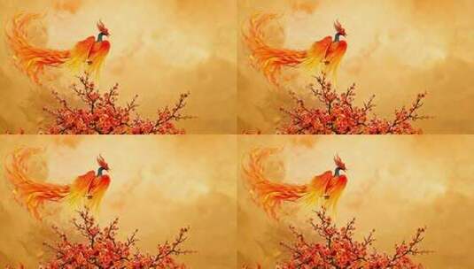 凤凰立于花枝古风背景素材高清在线视频素材下载