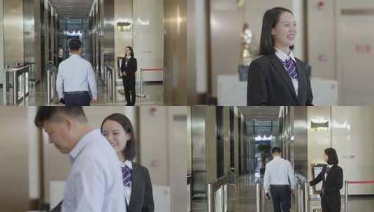 写字楼内男士走过前台场景高清在线视频素材下载