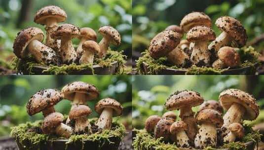 盆栽中的新鲜蘑菇特写高清在线视频素材下载