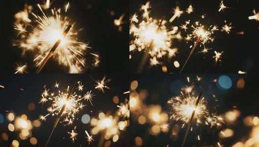 夜空闪烁烟花棒营造庆祝氛围高清在线视频素材下载