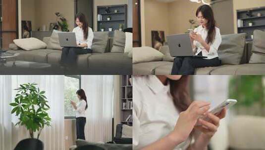 周末居家休闲办公电脑手机处理工作高清在线视频素材下载