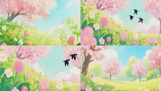 春日花鸟田园动画素材高清在线视频素材下载