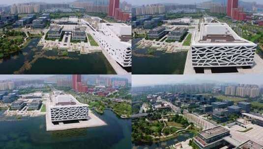 杭州临平大剧院城市商务办公区鸟瞰全景高清在线视频素材下载