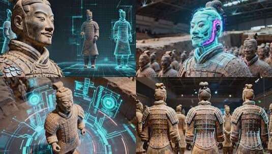 兵马俑科技文物 数字化文物展区高清在线视频素材下载