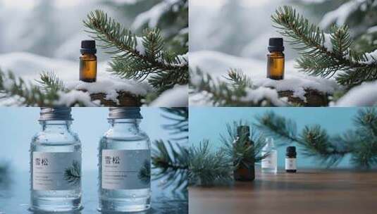 雪松林间的精油瓶特写高清在线视频素材下载