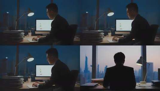 孤独的公司老板深夜加班工作高清在线视频素材下载