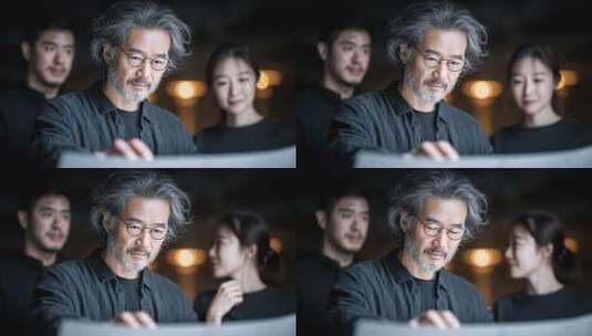 亚洲商业团队专注图纸设计讨论高清在线视频素材下载