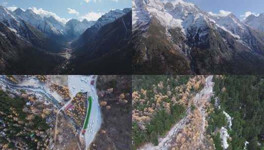 秋天四川西部阿坝理县毕棚沟景区航拍综合高清在线视频素材下载