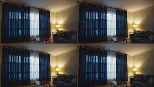 室内客厅沙发茶几窗帘场景高清在线视频素材下载