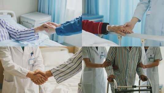 医护人员关怀老年住院病人的互动瞬间高清在线视频素材下载
