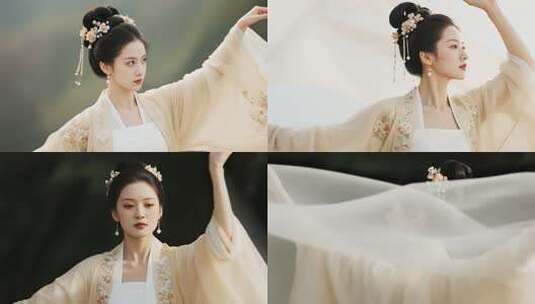 古装女子汉服造型展示高清在线视频素材下载