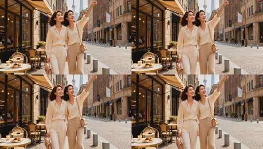 上海街头两女性开心指路高清在线视频素材下载