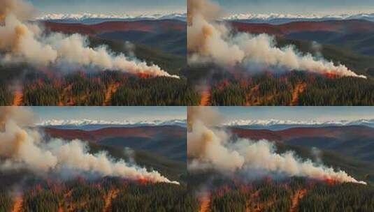 山林野火远景航拍高清在线视频素材下载