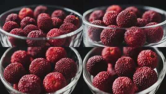 玻璃碗中的新鲜杨梅高清在线视频素材下载