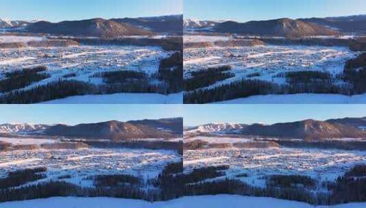 新疆阿勒泰地区禾木村雪景航拍高清在线视频素材下载