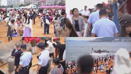 十一国庆假期威海公安民警巡逻火炬八街高清在线视频素材下载