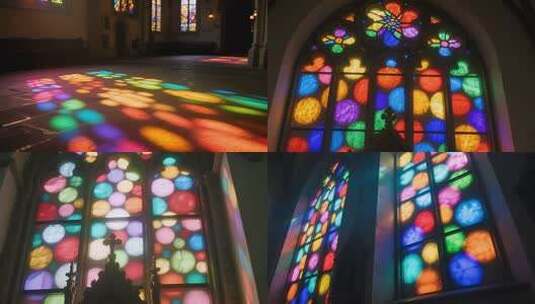 教堂彩色玻璃窗特写高清在线视频素材下载