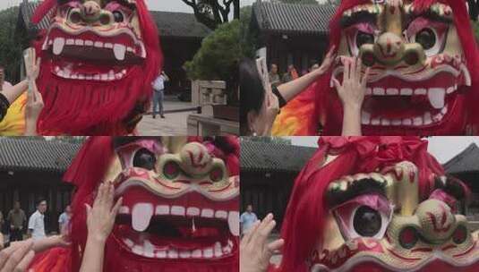舞狮表演中的醒狮特写高清在线视频素材下载