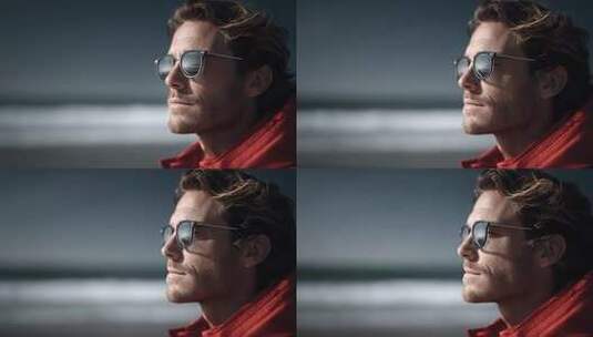 海边男子眺望远方目光坚定高清在线视频素材下载