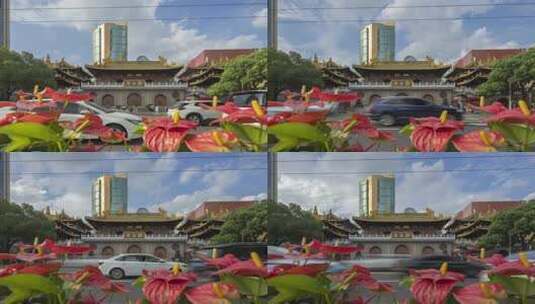 上海静安寺车辆车流街道城市交通延时摄影高清在线视频素材下载