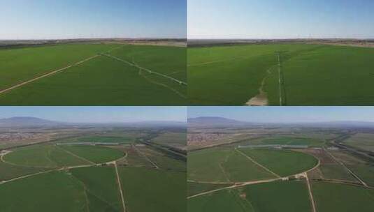 航拍喷灌圈 农场节水灌溉系统 风力发电场高清在线视频素材下载